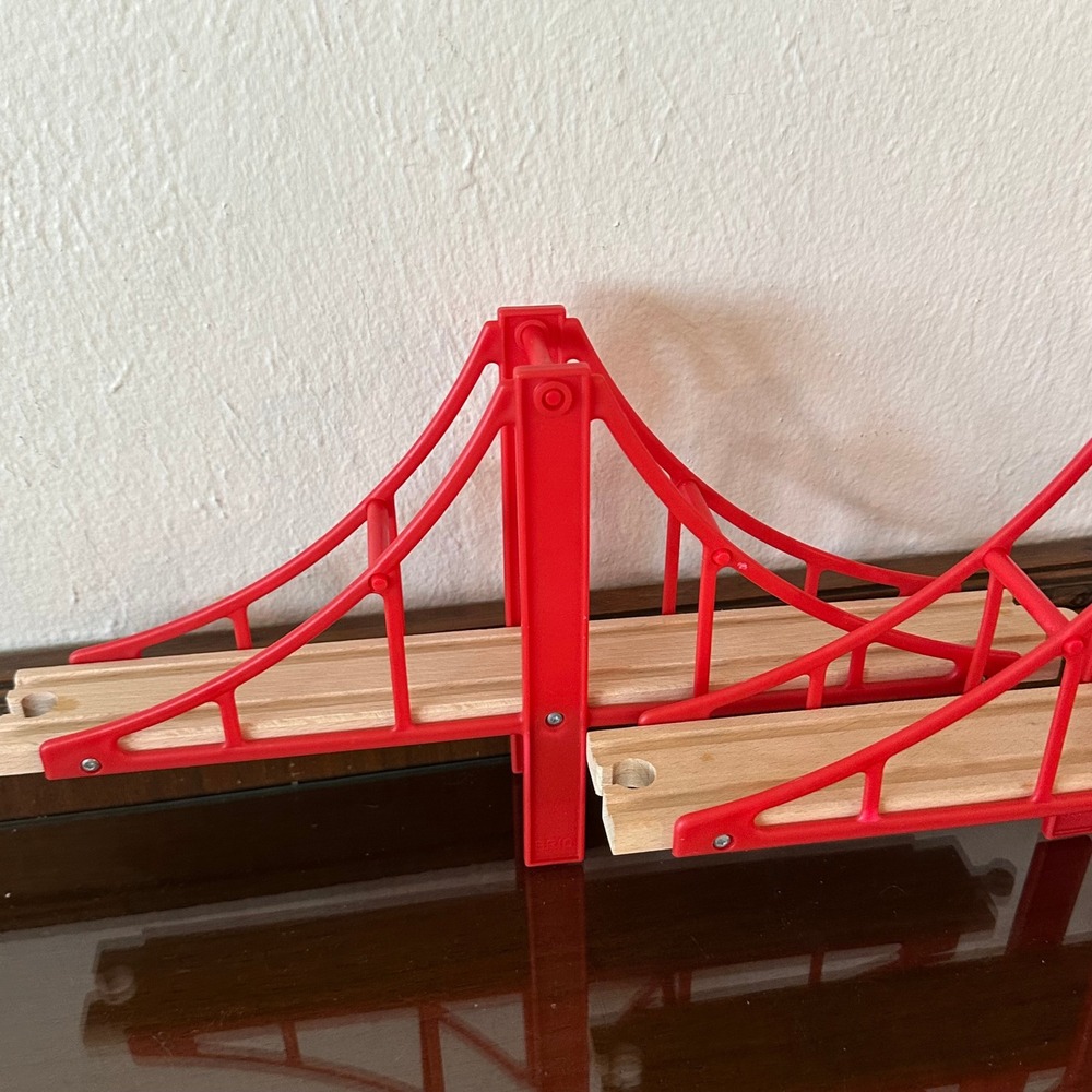 Vintage 1990s BRIO Sydney Bridge Set 33372 Red Double Span Wooden Train Tracks